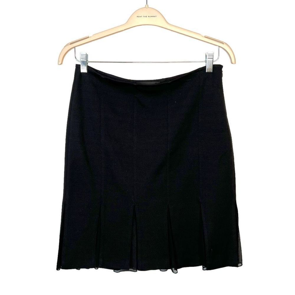 St. John Jigsaw Hem Pleated Knit Wool Blend Mesh Skirt Black Size 10